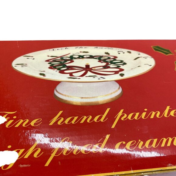 Cracker Barrel Deck The Halls Ceramic Cake Stand Hand Painted - Picture 4 of 7